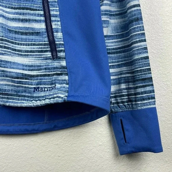 Marmot Jacket Women's Sz M Muse Track Hooded Full Zip Athletic Striped Blue - Picture 9 of 12